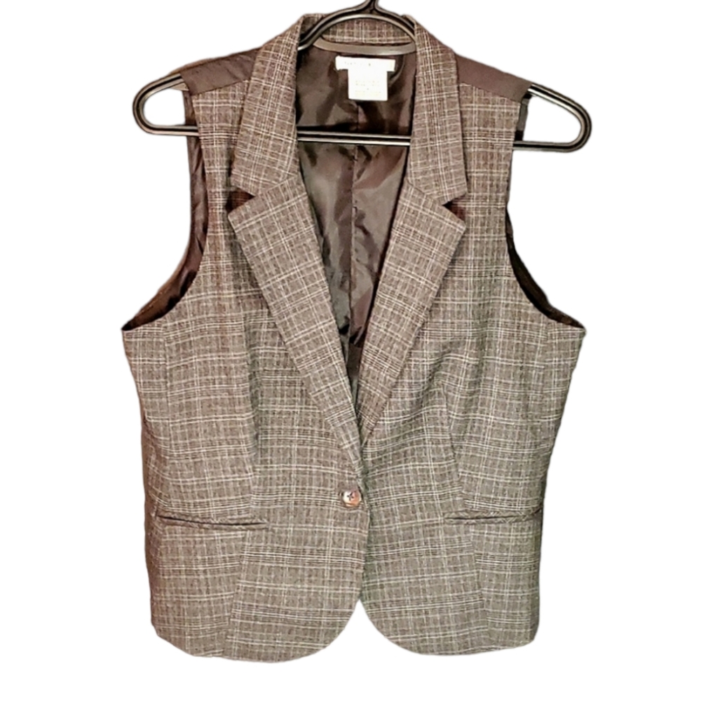 Van Heusen Studio Stretch Brown Plaid Ladies Vest - Medium